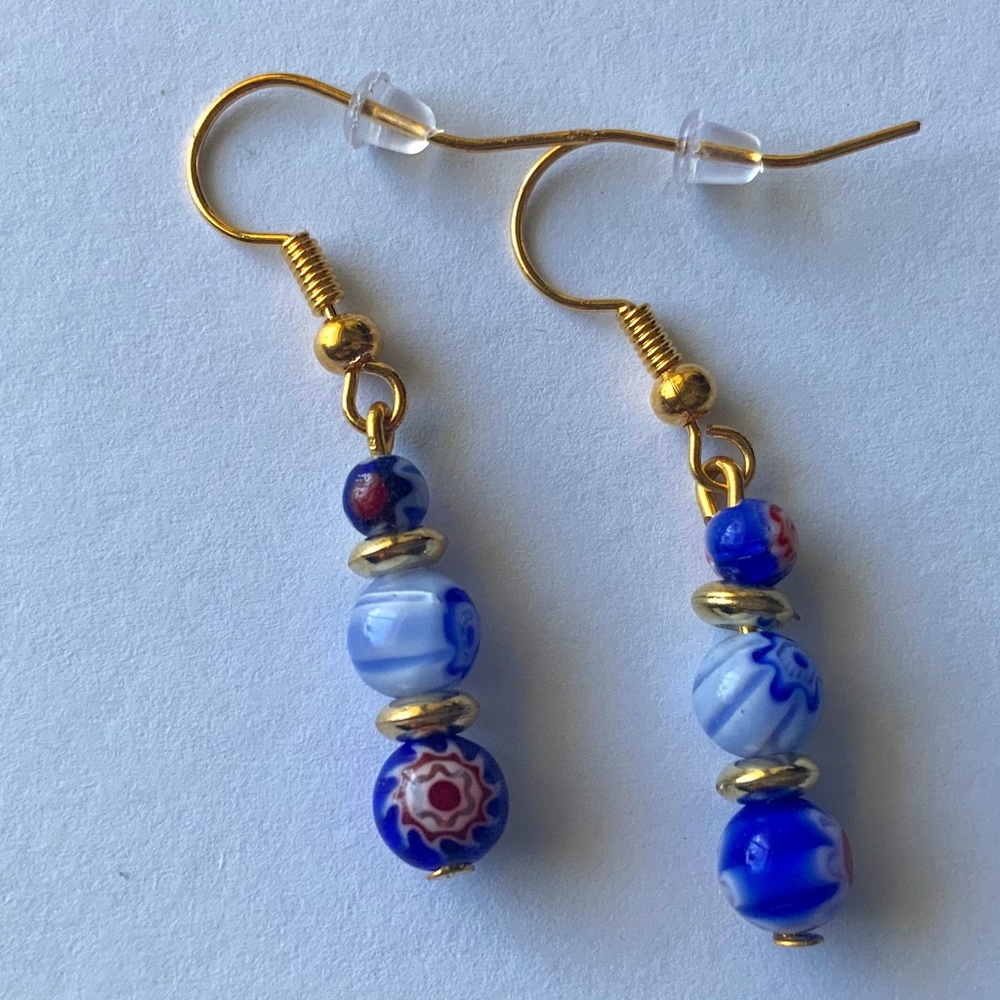 Glass Flower Millefiori Beads Blue & Red Dangle/Drop Boho Handmade E…